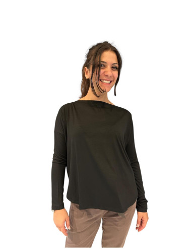 Maglia over nera donna con scollo a barca Zahjr