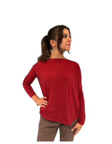 Maglia over rossa donna con scollo a barca Zahjr