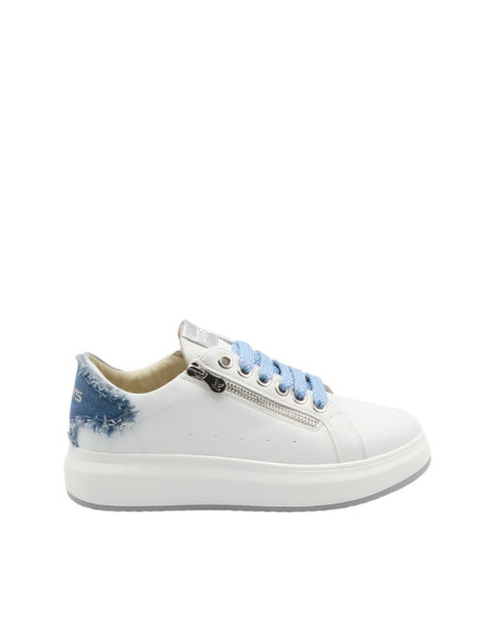 Sneakers Donna Platform Bianche con Denim e Zip | Urban Chic