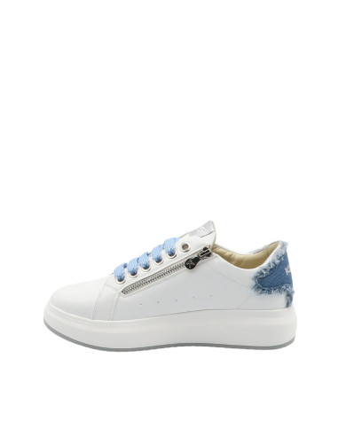 Sneakers Donna Platform Bianche con Denim e Zip | Urban Chic
