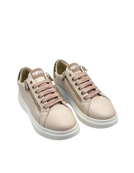 Sneakers Donna Nude Mauve Keys con Zip e Platform | Animalier Chic