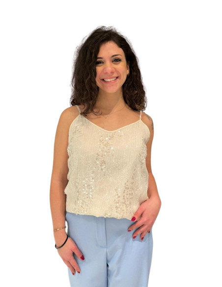 Top paillettes latte donna Zahjr