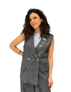 Gilet Doppiopetto Effetto Lino Denim Zahjr