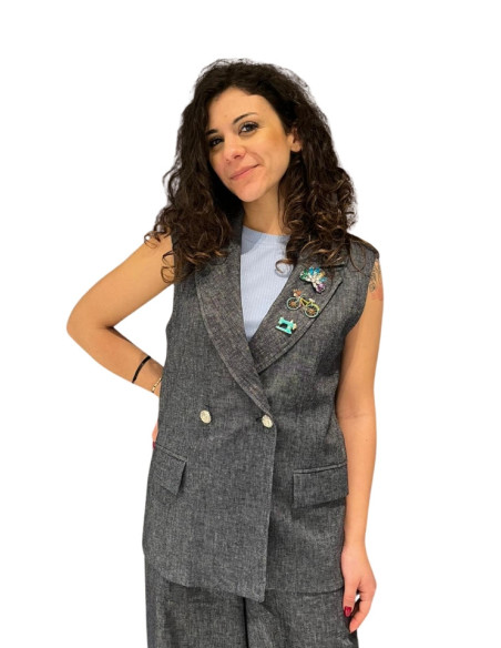 Gilet Doppiopetto Effetto Lino Denim Zahjr