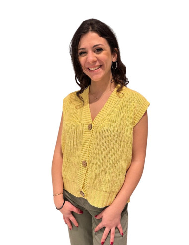 Gilet Donna Maglia Giallo con Bottoni | Casual Chic e Versatile