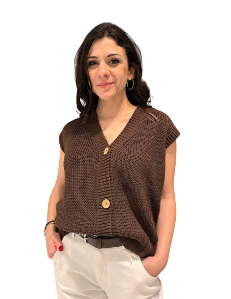 Gilet Donna Maglia Marrone con Bottoni | Elegante e Versatile