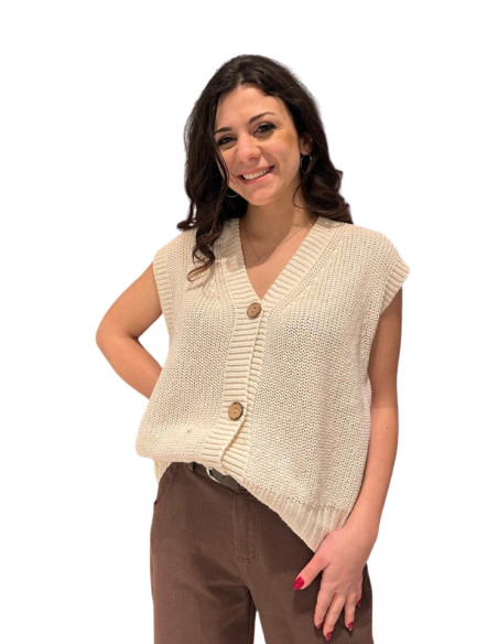 Gilet Color Latte Con Bottoni Effetto Legno Zahjr
