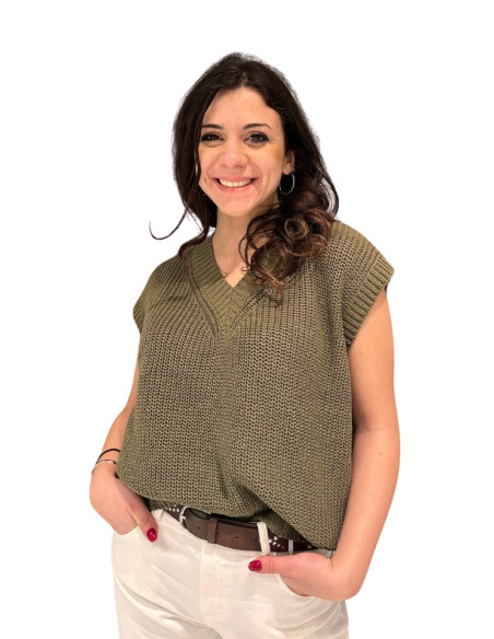 Gilet Scollo A V Color Militare Zahjr