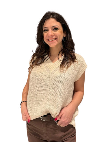 Gilet Donna in Maglia Latte Scollo a V -ZAHJR