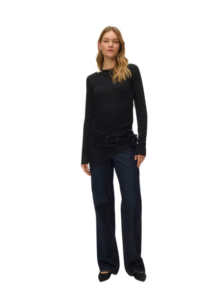 T-shirt Basic manica Lunga Leggera Nero Scollo a Barca Vero Moda