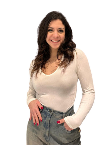 Maglia donna latte basic con scollo a V Zahjr