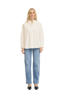 Camicia Oversize Donna Bianca ICHI in Popeline con Scollo...
