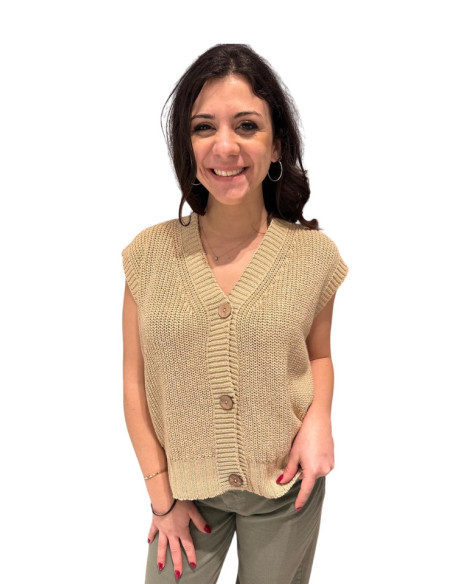 Gilet con Bottoni in Legno Camel | ZAHJR