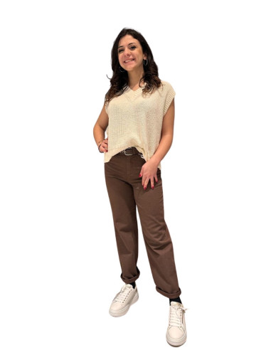 Pantalone Donna Gamba Dritta Vita Alta