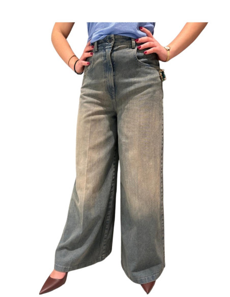 Jeans Palazzo Effetto Sabbiato con Spille Donna