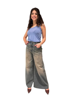 Jeans Palazzo Effetto Sabbiato con Spille