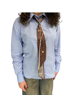 Camicia Gessata Donna con Foulard Azzurro Micro Righe...