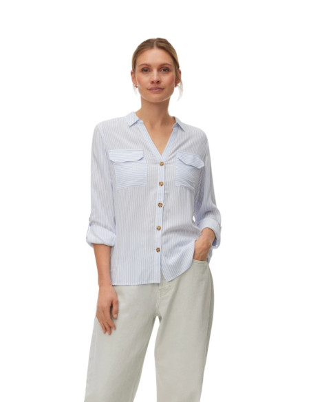 Camicia Vero Moda Righe Indaco e Bottoni Tartaruga