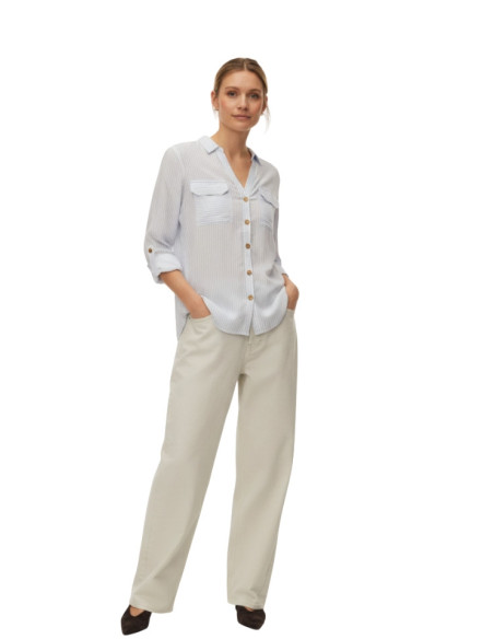 Camicia Vero Moda Righe Indaco e Bottoni Tartaruga