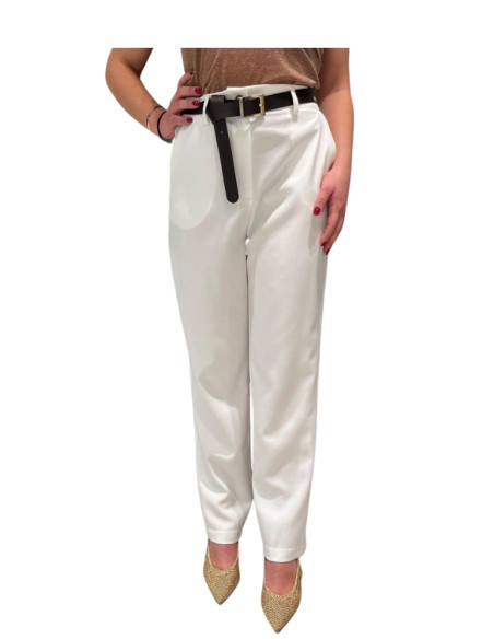 Pantaloni a Sigaretta Bianchi con Cintura - ZAHJR
