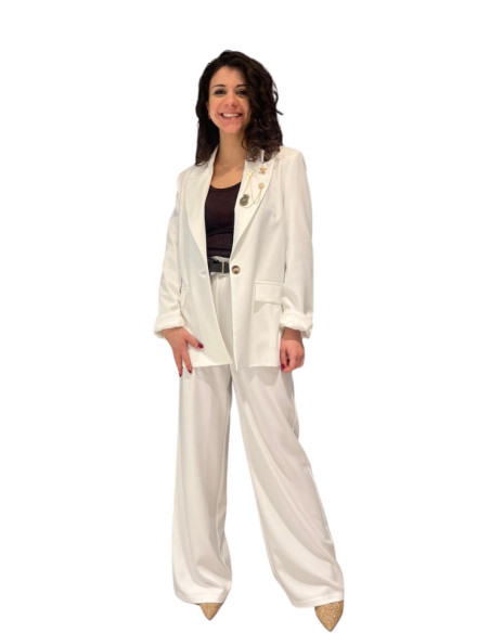 Blazer Monopetto Bianco con Spille Gioiello - ZAHJR