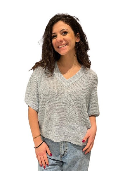 Maglia donna azzurro scollo V oversize Le Streghe