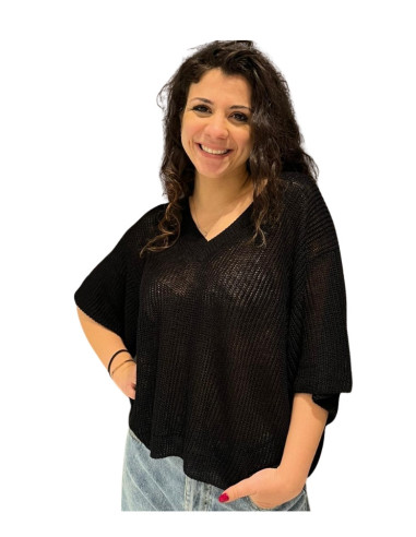 Maglia donna nera scollo V oversize Le Streghe
