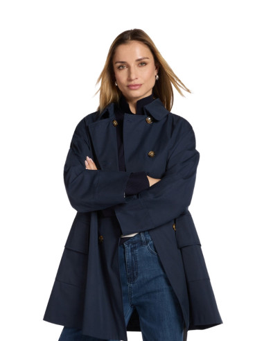 Trench Donna Blu Doppiopetto | Elegante in Gabardine