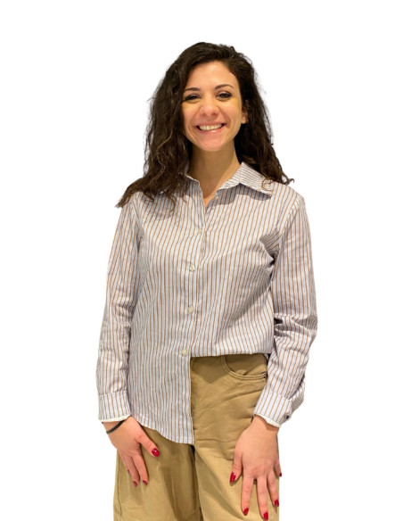 Camicia Donna Gessata Cotone | Righe Azzurro Beige Elegante