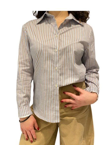 Camicia Donna Gessata Cotone | Righe Azzurro Beige Elegante