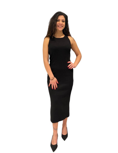 Abito midi a costine nero Le Streghe | Vestito aderente elegante