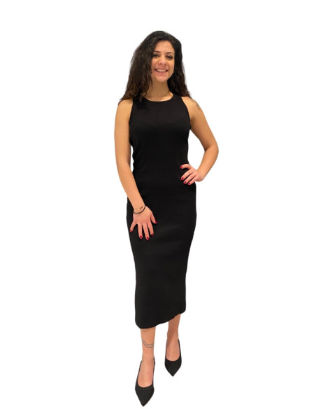 Abito midi a costine nero Le Streghe | Vestito aderente elegante