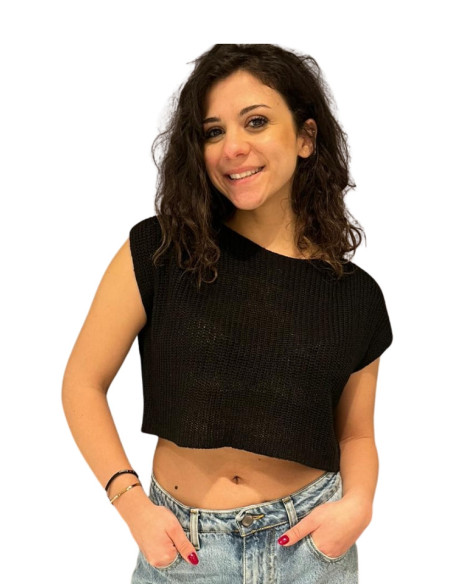 Top cropped maglia nero Il Tricot | Boxy fit urban chic