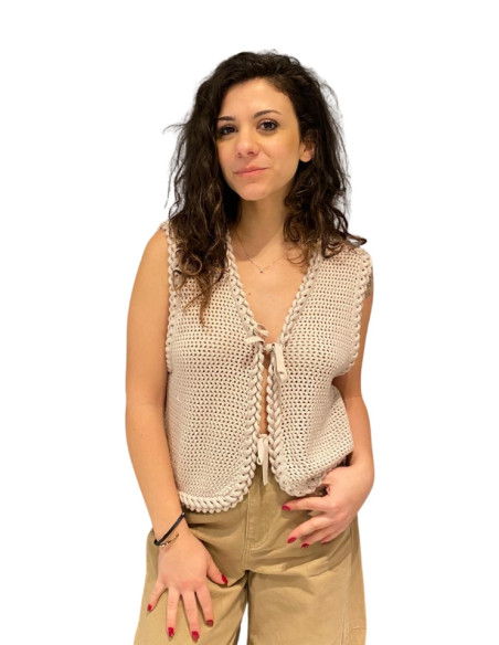 Gilet traforato beige Le Streghe | Stile boho chic artigianale