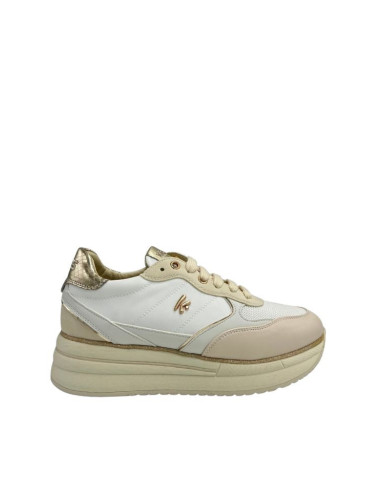 Sneakers donna Keys beige bianche platform pitonate