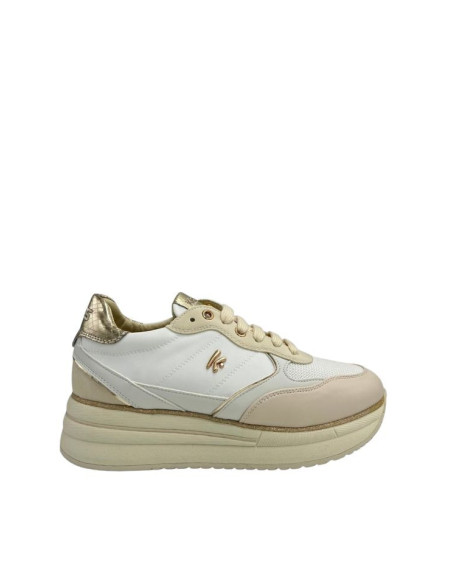 Sneakers donna Keys beige bianche platform pitonate