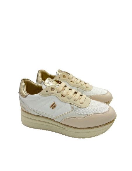 Sneakers donna Keys beige bianche platform pitonate