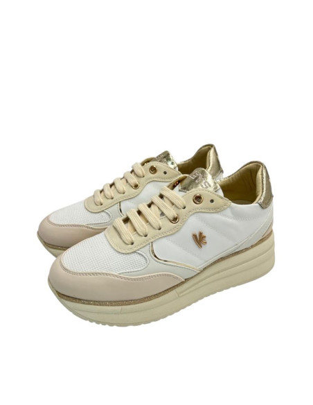 Sneakers donna Keys beige bianche platform pitonate