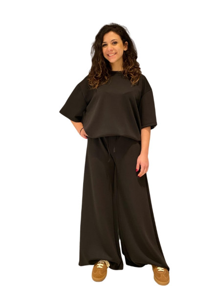 Felpa donna over manica corta nera Zahjr