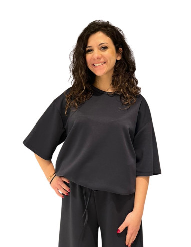 Felpa donna over manica corta blu Zahjr