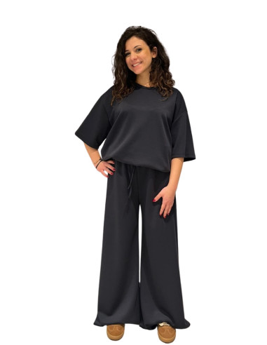 Felpa donna over manica corta blu Zahjr