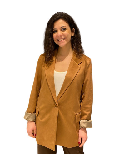 Blazer suede cuoio Zahjr monopetto | Giacca elegante effetto scamosciato