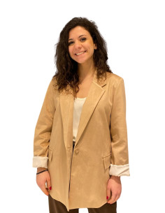 Blazer suede beige Zahjr monopetto | Giacca elegante effetto scamosciato