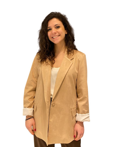 Blazer suede beige Zahjr monopetto | Giacca elegante effetto scamosciato
