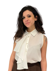 Top smanicato panna con rouches Zahjr