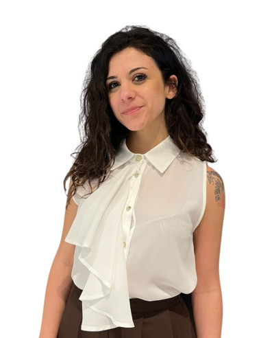 Top smanicato panna con rouches Zahjr