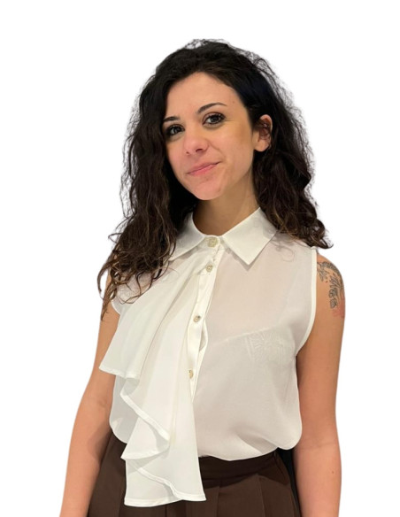 Top smanicato panna con rouches Zahjr