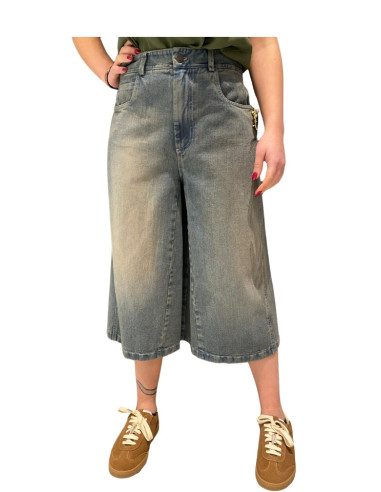Bermuda Denim Wide Leg con Spilla