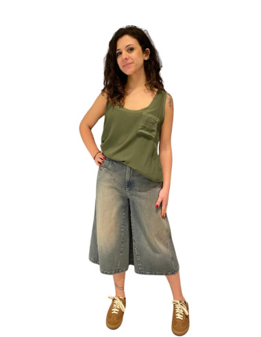 Bermuda Denim Wide Leg con Spilla