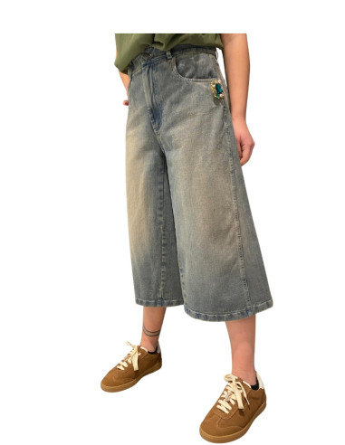 Bermuda Denim Wide Leg con Spilla